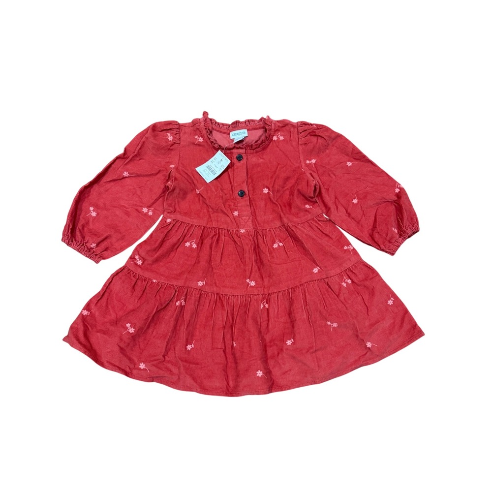 J Crew Factory Crewcuts Girl Floral Corduroy Tiered Dress Roasted Pepper Red 3